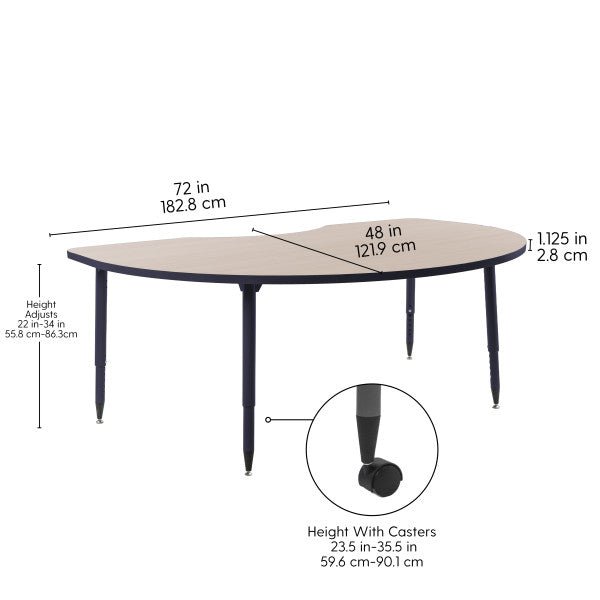 FDP Adapte 48" x 72" Kidney Thermofused Activity Table with Adjustable Tapered Legs 22" - 34" (FDP - 15624 - XXXX) - SchoolOutlet
