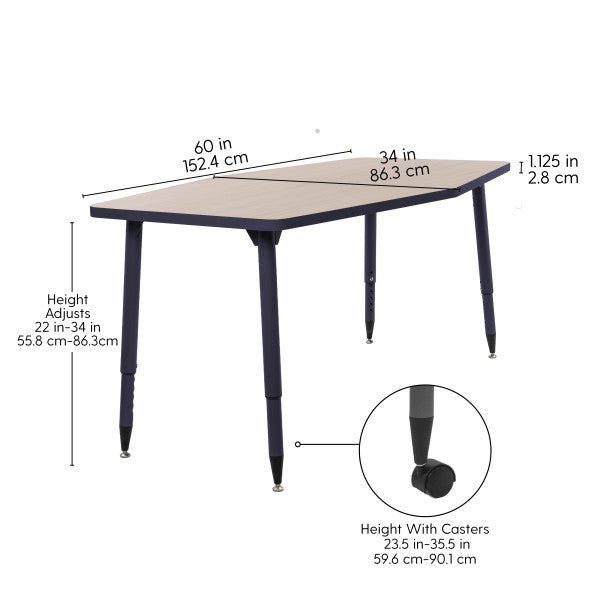 FDP Adapte 34" x 60" Long Hexagon Thermofused Activity Table with Adjustable Tapered Legs 22" - 34" (FDP - 15625 - XXXX) - SchoolOutlet
