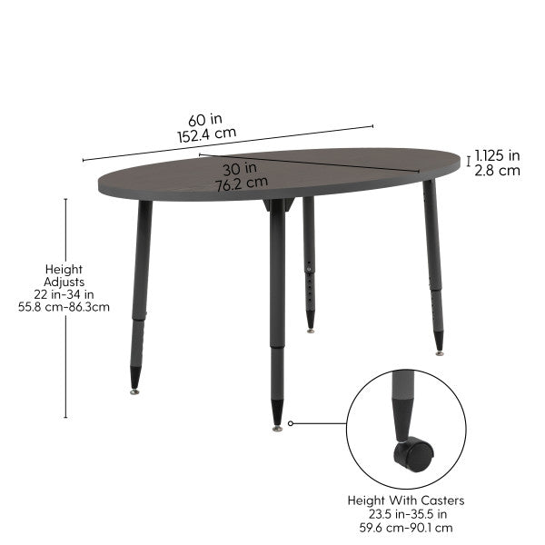 FDP Adapte 30" x 60" Oval Thermofused Activity Table with Adjustable Tapered Legs 22" - 34" (FDP - 15626 - XXXX) - SchoolOutlet