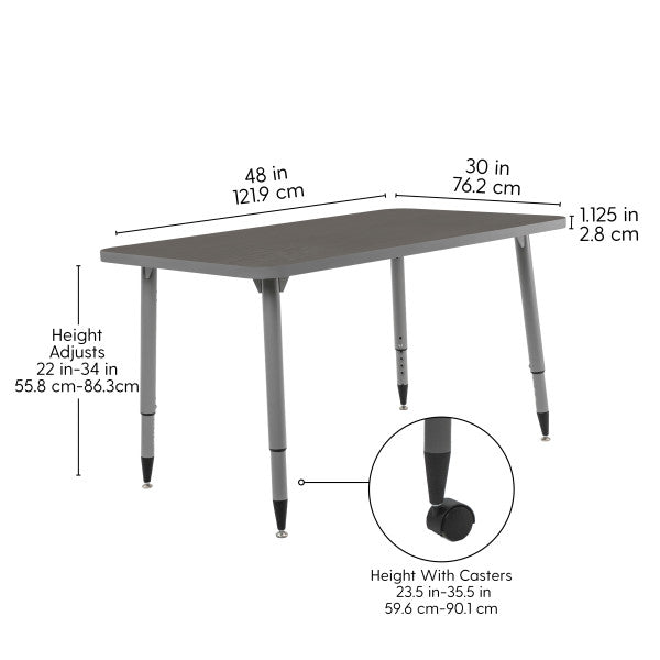 FDP Adapte 30" x 48" Rectangle Thermofused Activity Table with Adjustable Tapered Legs 22" - 34" (FDP - 15630 - XXXX) - SchoolOutlet