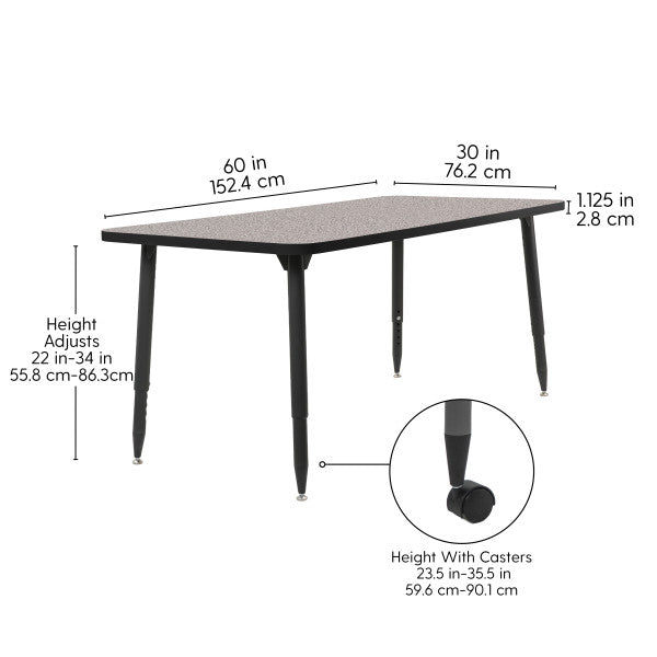 FDP Adapte 30" x 60" Rectangle Thermofused Activity Table with Adjustable Tapered Legs 22" - 34" (FDP - 15631 - XXXX) - SchoolOutlet