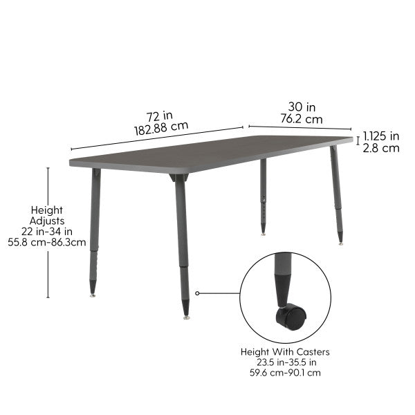 FDP Adapte 30" x 72" Rectangle Activity Table with Adjustable Tapered Legs 22" - 34" (FDP - 15632 - XXXX) - SchoolOutlet
