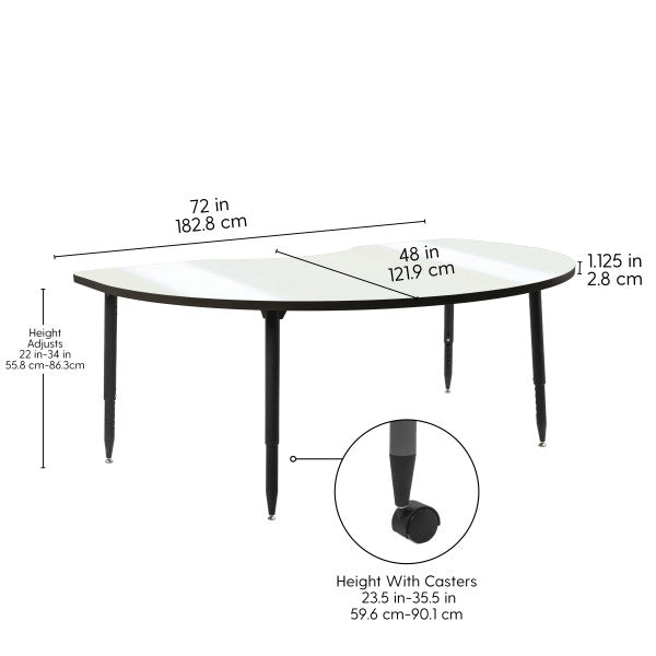 FDP Adapte 48" x 72" Kidney Dry - Erase Activity Table with Adjustable Tapered Legs (15642 - XXXX) - SchoolOutlet
