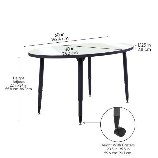 FDP Adapte 30" x 60" Oval Dry - Erase Activity Table with Adjustable Tapered Legs (15644 - XXXX) - SchoolOutlet