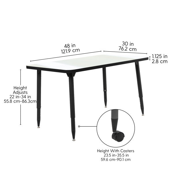 FDP Adapte 30" x 48" Rectangle Dry - Erase Activity Table with Adjustable Tapered Legs (15648 - XXXX) - SchoolOutlet