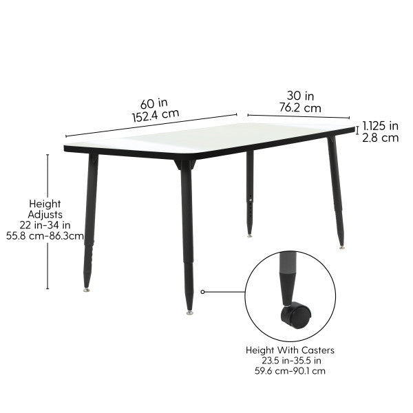 FDP Adapte 30" x 60" Rectangle Dry - Erase Activity Table with Adjustable Tapered Legs (15649 - XXXX) - SchoolOutlet