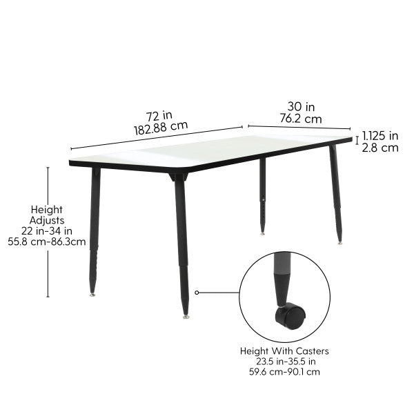 FDP Adapte 30" x 72" Rectangle Dry - Erase Thermofused Activity Table with Adjustable Tapered Legs (15650 - XXXX) - SchoolOutlet