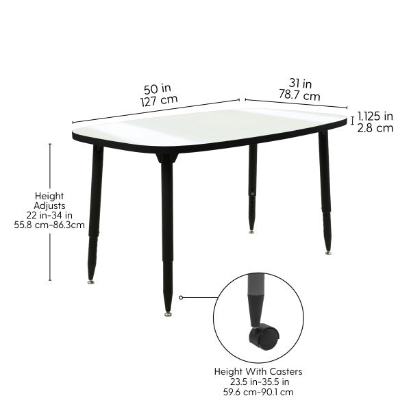 FDP Adapte 31" x 50" Rounded Rectangle Dry - Erase Activity Table with Adjustable Tapered Legs (15653 - XXXX) - SchoolOutlet
