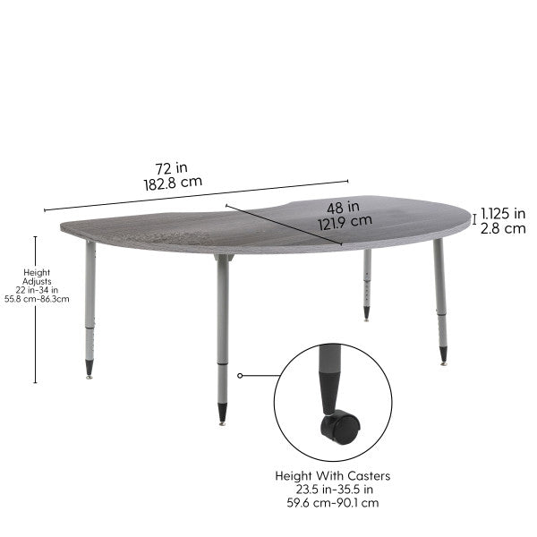 FDP Adapte 48" x 72" Kidney Woodgrain Activity Table with Adjustable Tapered Legs 22" - 34" (FDP - 15656 - XXX) - SchoolOutlet