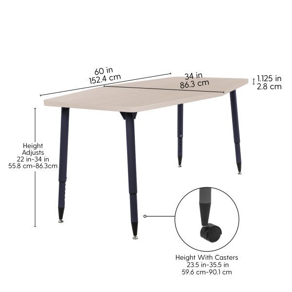 FDP Adapte 34" x 60" Long Hexagon Woodgrain Activity Table with Adjustable Tapered Legs 22" - 34" (FDP - 15657 - XXX) - SchoolOutlet