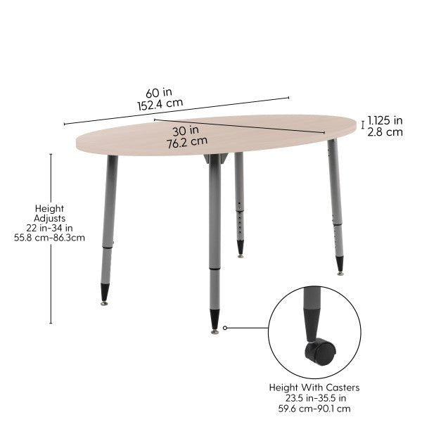FDP Adapte 30" x 60" Oval Woodgrain Activity Table with Adjustable Tapered Legs 22" - 34" (FDP - 15658 - XXX) - SchoolOutlet