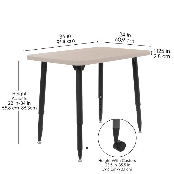 FDP Adapte 24" x 36" Rectangle Woodgrain Activity Table with Adjustable Tapered Legs 22" - 34" (FDP - 15661 - XXX) - SchoolOutlet