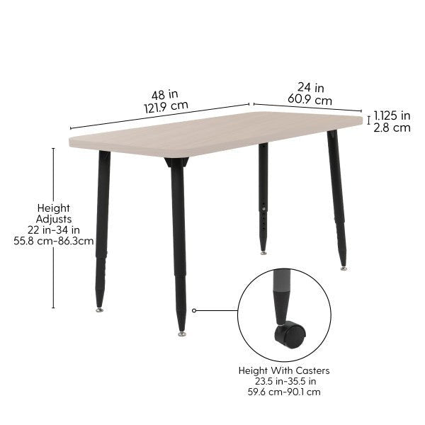 FDP Adapte 24" x 48" Rectangle Woodgrain Activity Table with Adjustable Tapered Legs 22" - 34" (FDP - 15661 - XXX) - SchoolOutlet