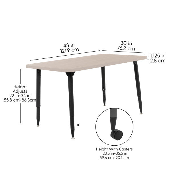 FDP Adapte 30" x 48" Rectangle Woodgrain Activity Table with Adjustable Tapered Legs 22" - 34" (FDP - 15662 - XXX) - SchoolOutlet