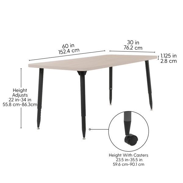 FDP Adapte 30" x 60" Rectangle Woodgrain Activity Table with Adjustable Tapered Legs 22" - 34" (FDP - 15663 - XXX) - SchoolOutlet