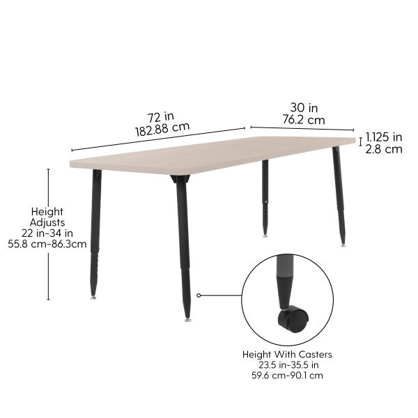 FDP Adapte 31" x 50" Rectangle Woodgrain Activity Table with Adjustable Tapered Legs 22" - 34" (FDP - 15664 - XXX) - SchoolOutlet