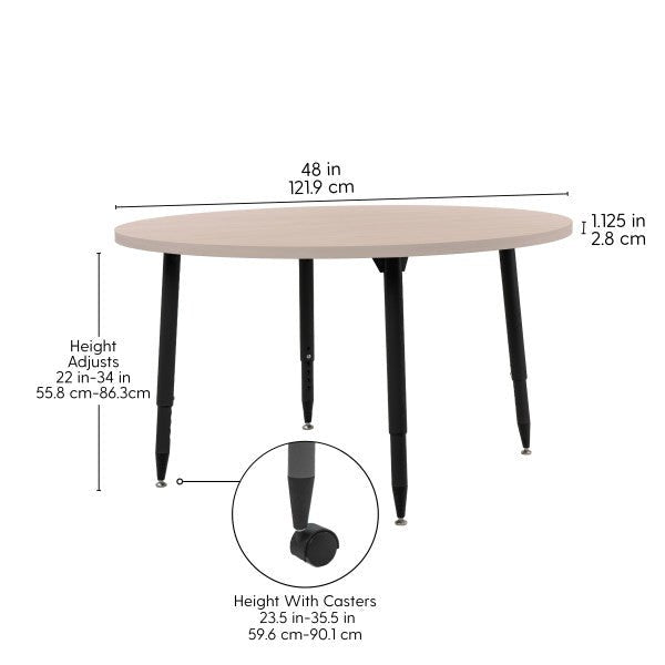FDP Adapte 48" Round Woodgrain Activity Table with Adjustable Tapered Legs 22" - 34" (FDP - 15665 - XXX) - SchoolOutlet