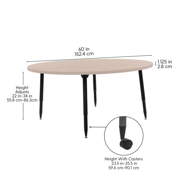 FDP Adapte 60" Round Woodgrain Activity Table with Adjustable Tapered Legs 22" - 34" (FDP - 15666 - XXX) - SchoolOutlet