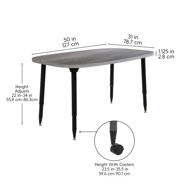 FDP Adapte 31" x 50" Rounded Rectangle Woodgrain Activity Table with Adjustable Tapered Legs 22" - 34" (FDP - 15667 - XXX) - SchoolOutlet