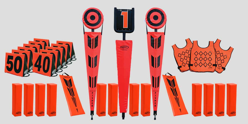 Fisher Athletic Package 5 - 7’ Full Football Chain Set with Orange Flip Indicator, Markers, Pylons & Vests (FIS - 3013PK) - SchoolOutlet