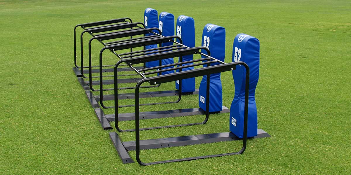 Fisher Football Training Seven Man Chute Heavy Duty Expandable Design Double Head Guard 28' W x 4' H x 5' D (FIS - 9637) - SchoolOutlet