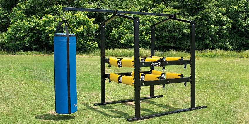 Fisher Football Blaster Training System with Hanging Dummy Adjustable Resistance 16" x 54" (FIS - BLA12HD) - SchoolOutlet