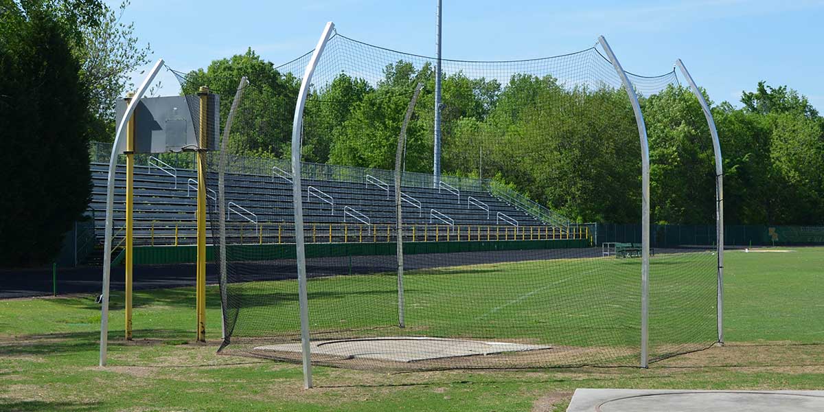 Fisher Aluminum Discus Cage with Ground Sleeves 504 Barrier Net 13'6" Poles (FIS - DC1300) - SchoolOutlet