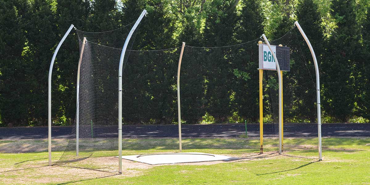 Fisher Aluminum Discus Cage with Ground Sleeves 504 Barrier Net 13'6" Poles (FIS - DC1300) - SchoolOutlet