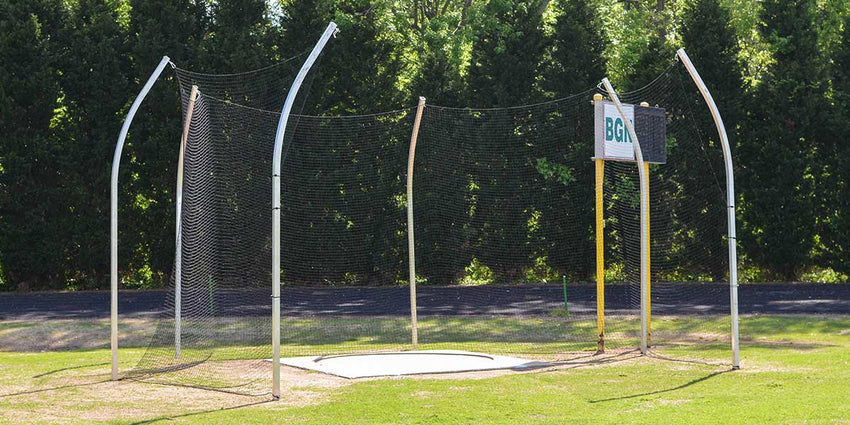 Fisher Aluminum Discus Cage with Ground Sleeves 504 Barrier Net 13'6" Poles (FIS - DC1300) - SchoolOutlet