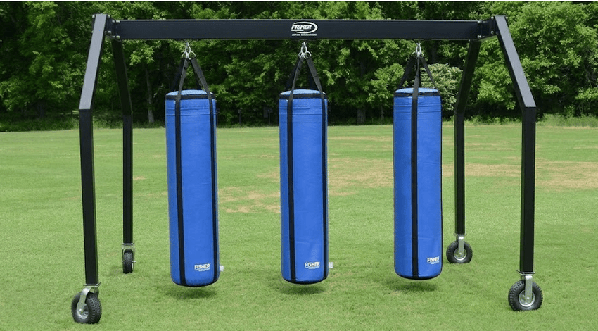 Fisher Blocking (Frame 20 ft W) With 3 Hanging Dummy 16''D - 54''L Adjustable Height Trainer (FIS - PF2031654) - SchoolOutlet