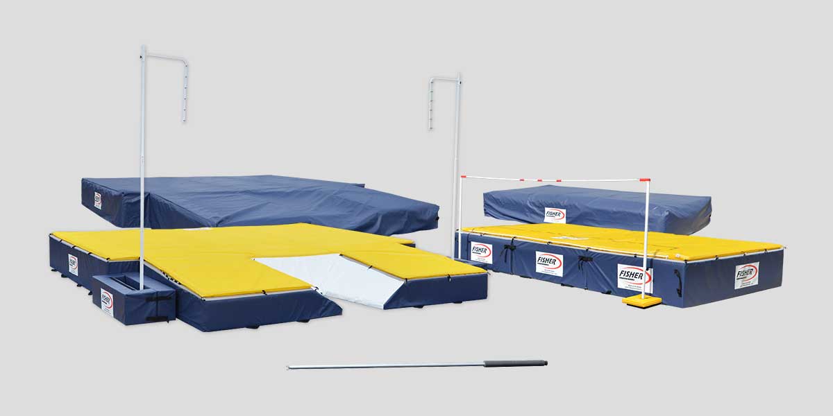 Fisher Combination Pole Vault and High Jump Pit Package with Standards and Covers, Crossbars (FIS - PVHJ2624C) - SchoolOutlet