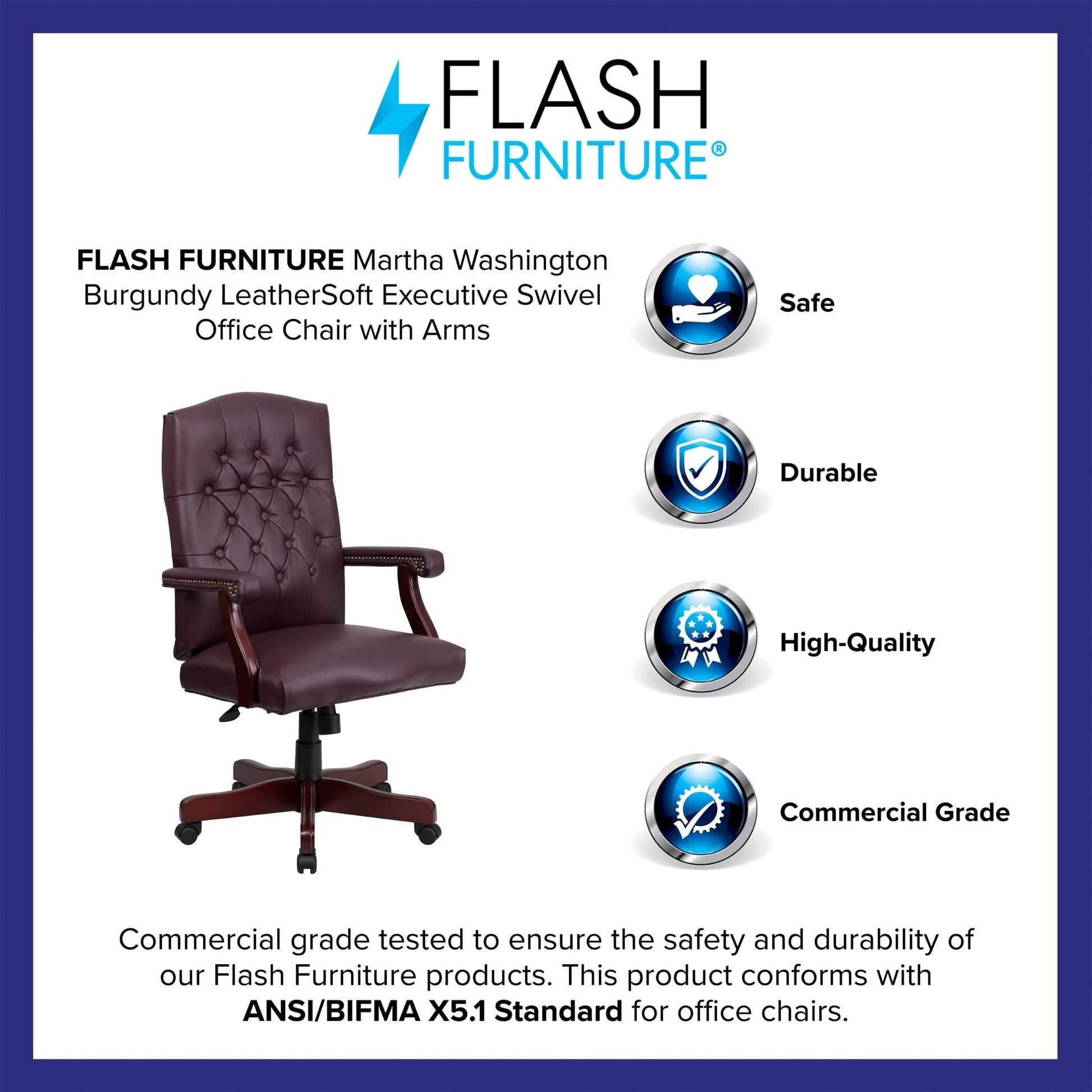 Martha Washington LeatherSoft Executive Swivel Office Chair with Arms by Flash Furniture - SchoolOutlet
