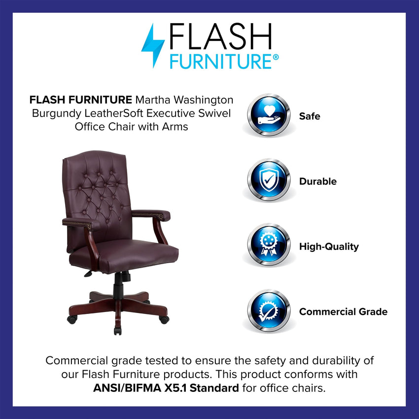Martha Washington LeatherSoft Executive Swivel Office Chair with Arms by Flash Furniture - SchoolOutlet