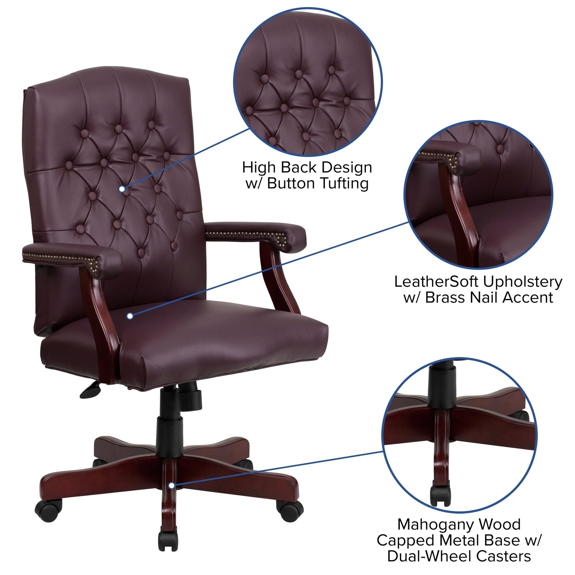 Martha Washington LeatherSoft Executive Swivel Office Chair with Arms by Flash Furniture - SchoolOutlet