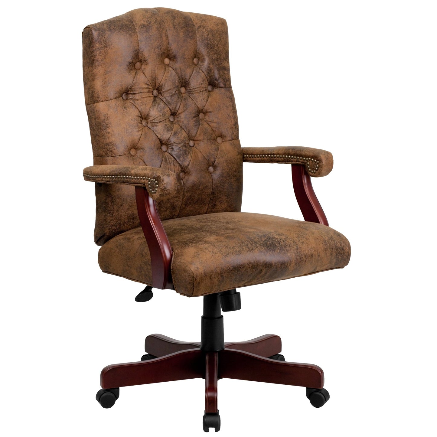 Derrick Microfiber Classic Executive Swivel Office Chair with Driftwood Arms and Base by Flash Furniture - SchoolOutlet