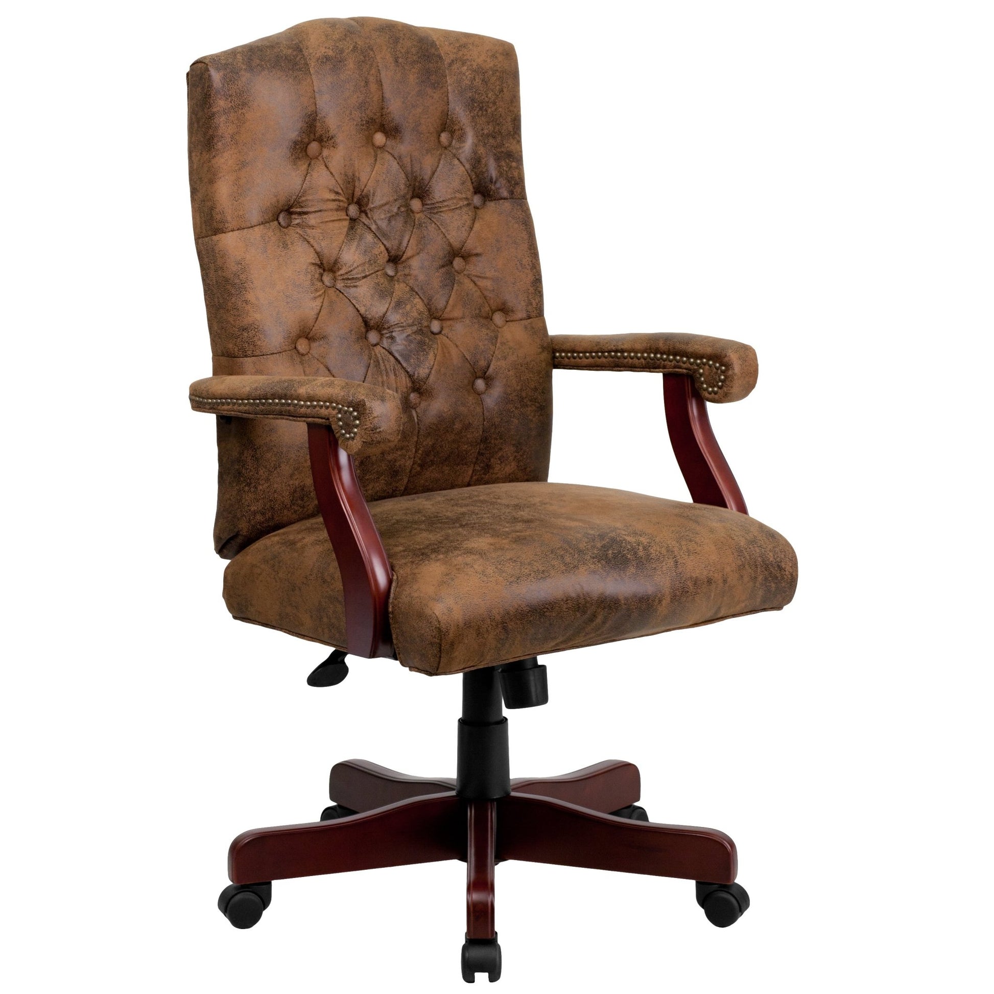 Derrick Microfiber Classic Executive Swivel Office Chair with Driftwood Arms and Base by Flash Furniture - SchoolOutlet