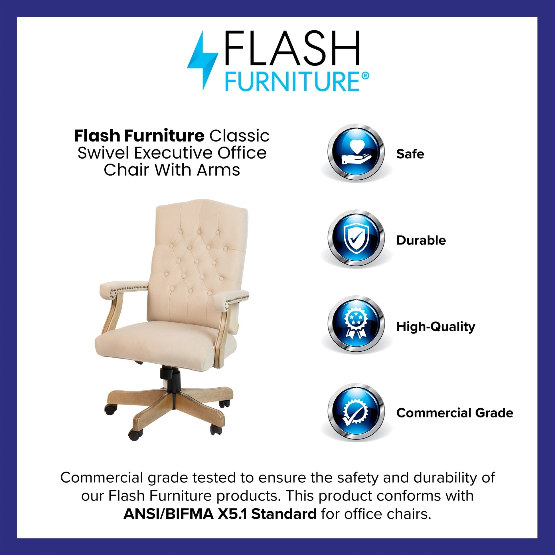 Derrick Microfiber Classic Executive Swivel Office Chair with Driftwood Arms and Base by Flash Furniture - SchoolOutlet