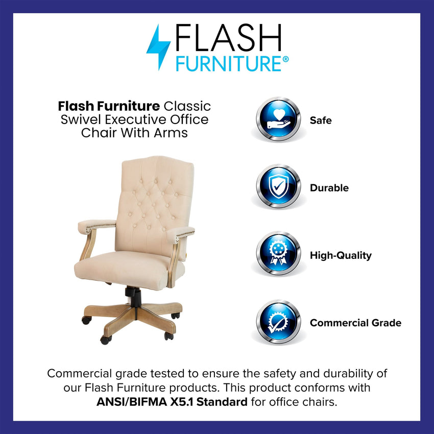 Derrick Microfiber Classic Executive Swivel Office Chair with Driftwood Arms and Base by Flash Furniture - SchoolOutlet