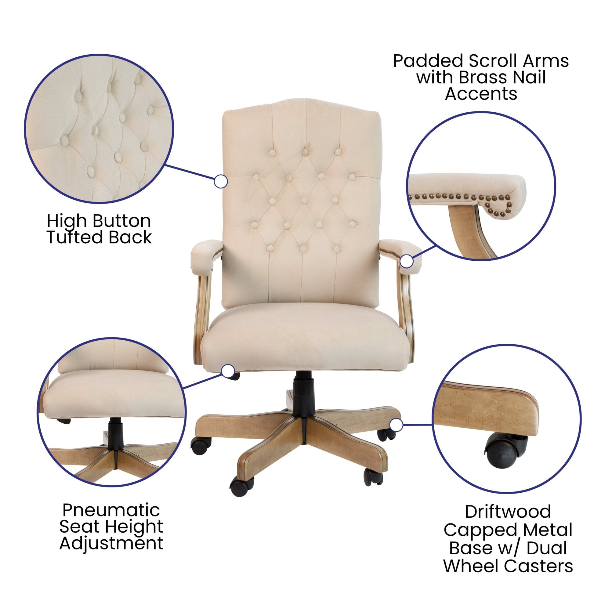 Derrick Microfiber Classic Executive Swivel Office Chair with Driftwood Arms and Base by Flash Furniture - SchoolOutlet