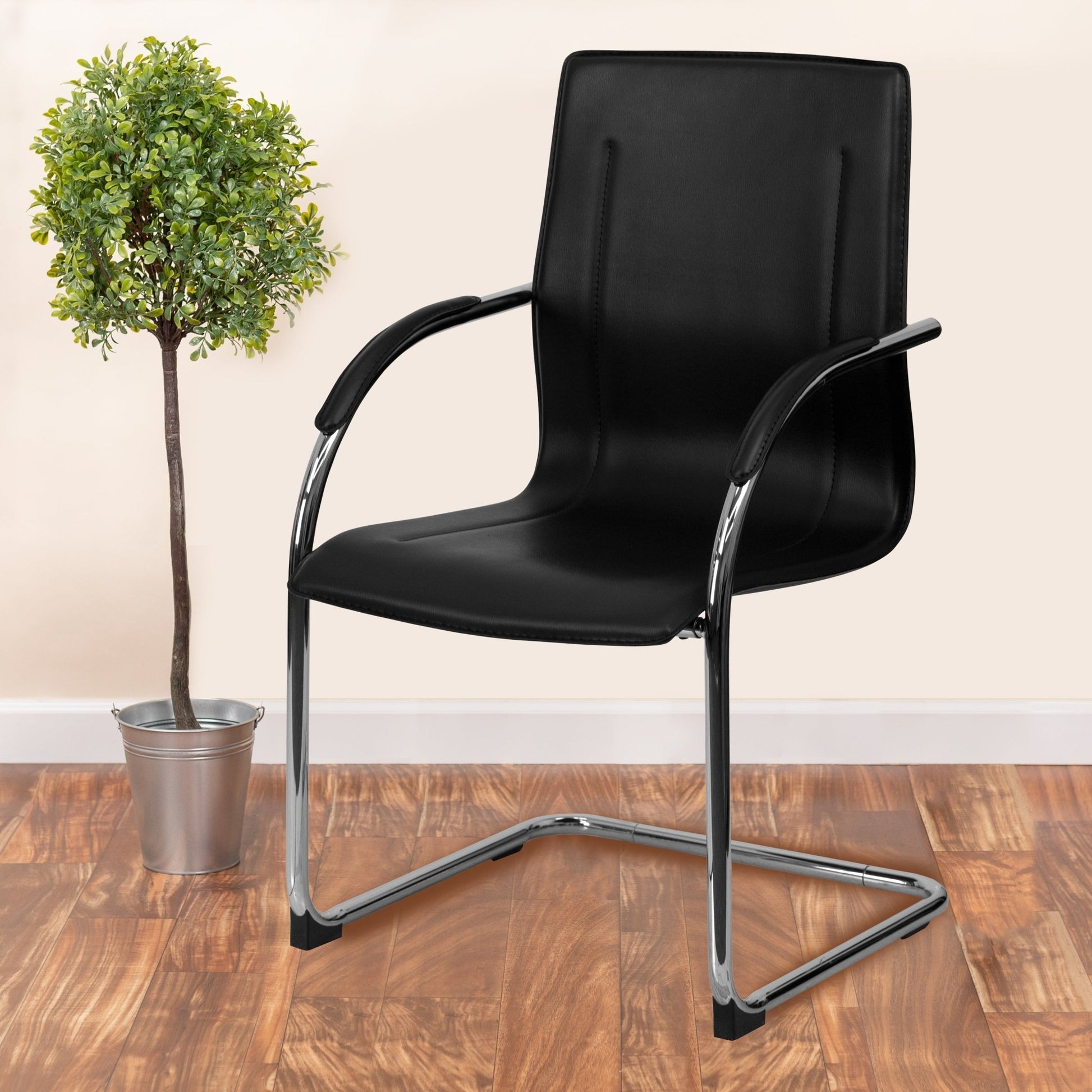 Valrico Reception Chair with Black Vinyl Side and Chrome Sled Base by Flash Furniture - SchoolOutlet