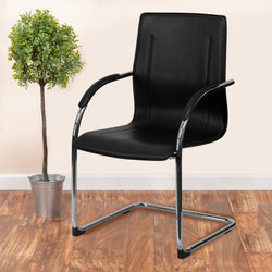 Valrico Reception Chair with Black Vinyl Side and Chrome Sled Base by Flash Furniture