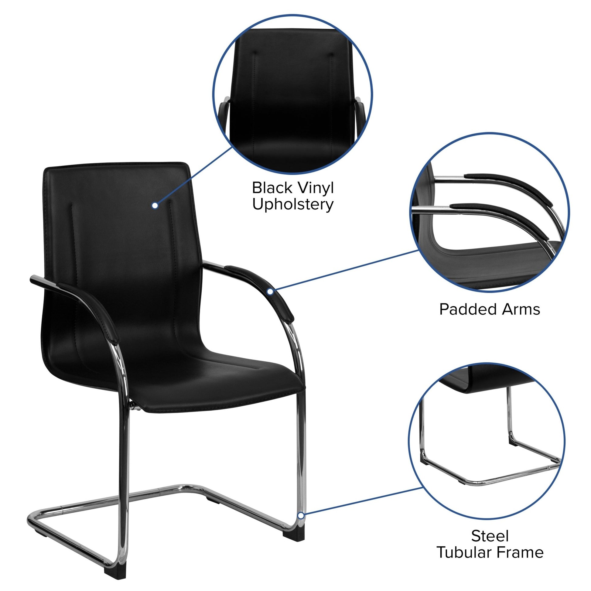 Valrico Reception Chair with Black Vinyl Side and Chrome Sled Base by Flash Furniture - SchoolOutlet