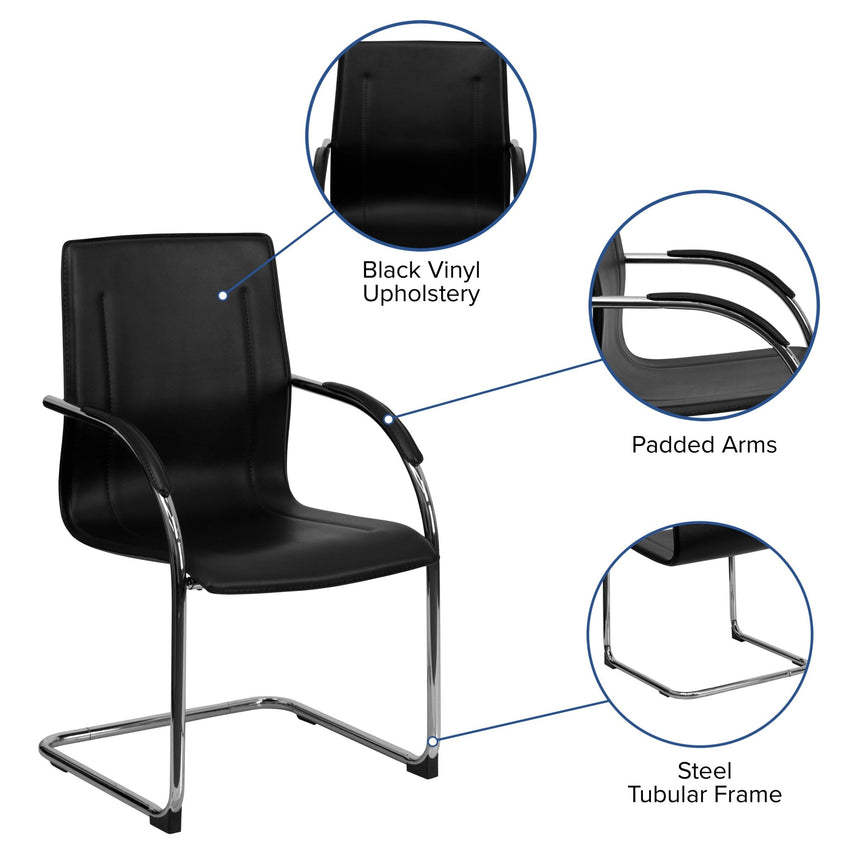 Valrico Reception Chair with Black Vinyl Side and Chrome Sled Base by Flash Furniture - SchoolOutlet