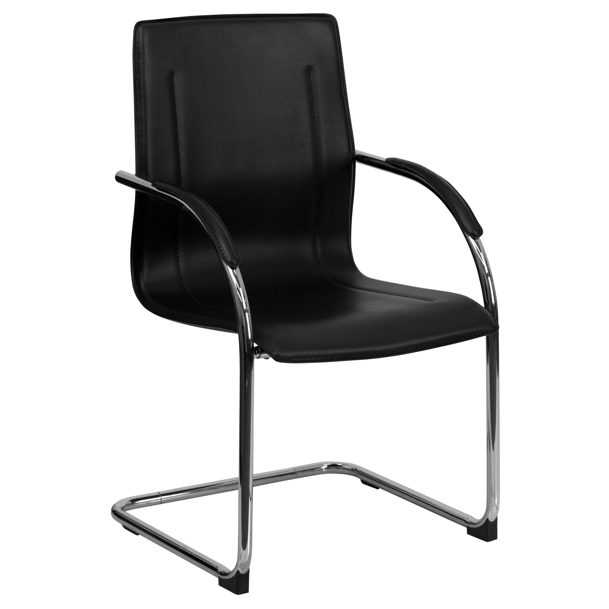 Valrico Reception Chair with Black Vinyl Side and Chrome Sled Base by Flash Furniture - SchoolOutlet