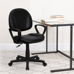 Ronald Swivel Ergonomic Task Office Chair with Mid-Back Black LeatherSoft, Back Depth Adjustment and Arms by Flash Furniture
