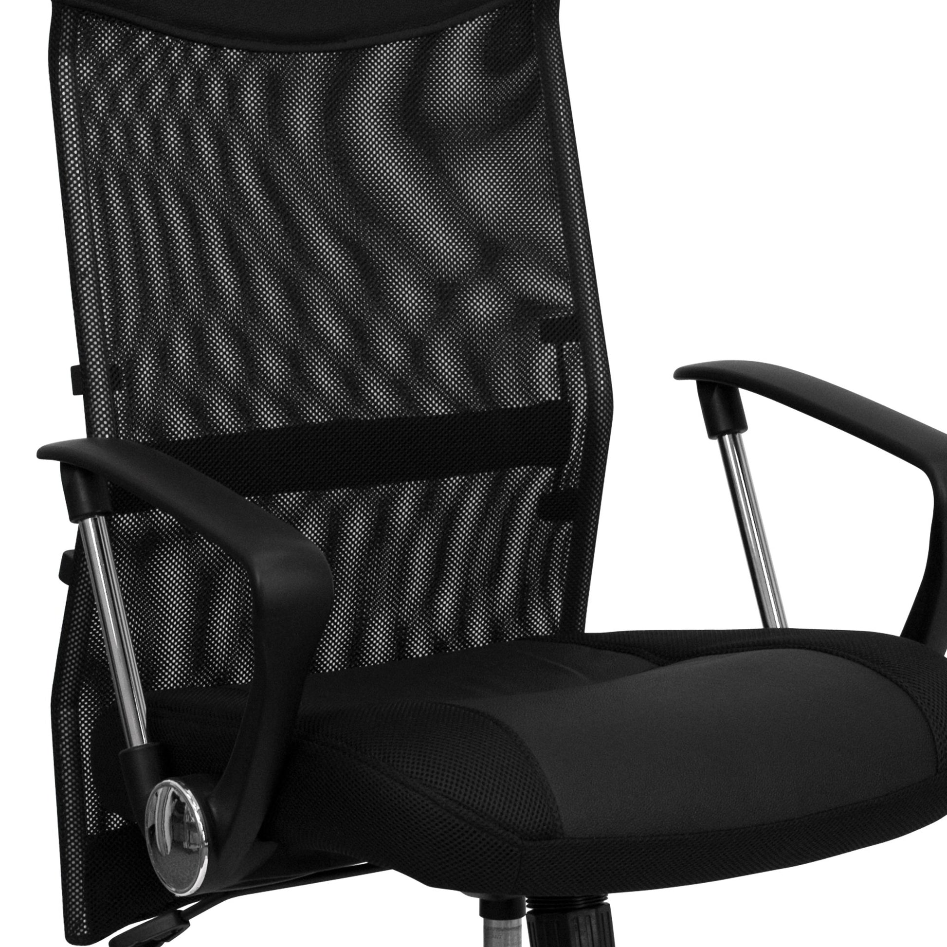 Abney Swivel Task Office Chair with Arms, High Back Black Leather and Mesh by Flash Furniture - SchoolOutlet