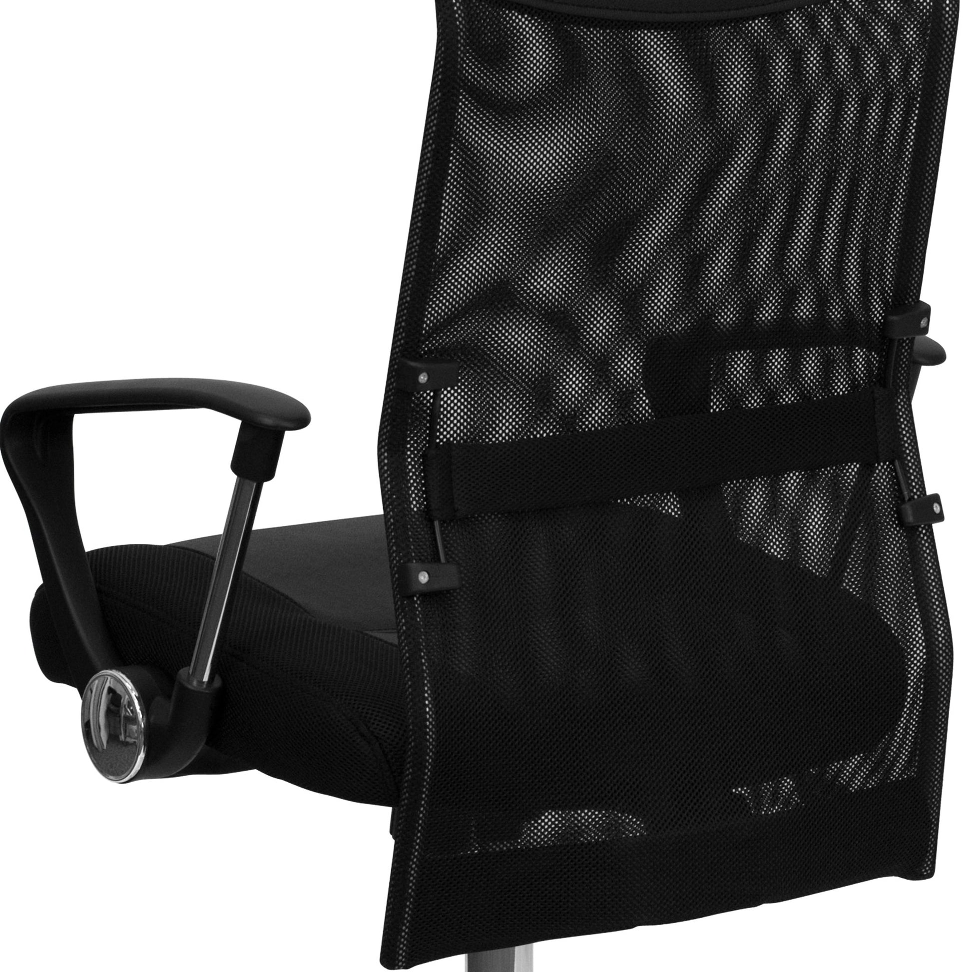 Abney Swivel Task Office Chair with Arms, High Back Black Leather and Mesh by Flash Furniture - SchoolOutlet