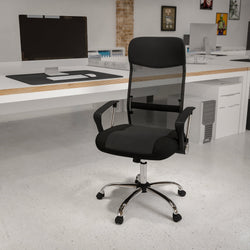 Abney Swivel Task Office Chair with Arms, High Back Black Leather and Mesh by Flash Furniture