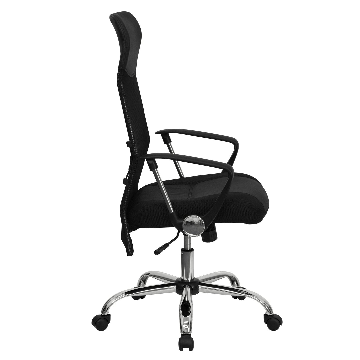 Abney Swivel Task Office Chair with Arms, High Back Black Leather and Mesh by Flash Furniture - SchoolOutlet