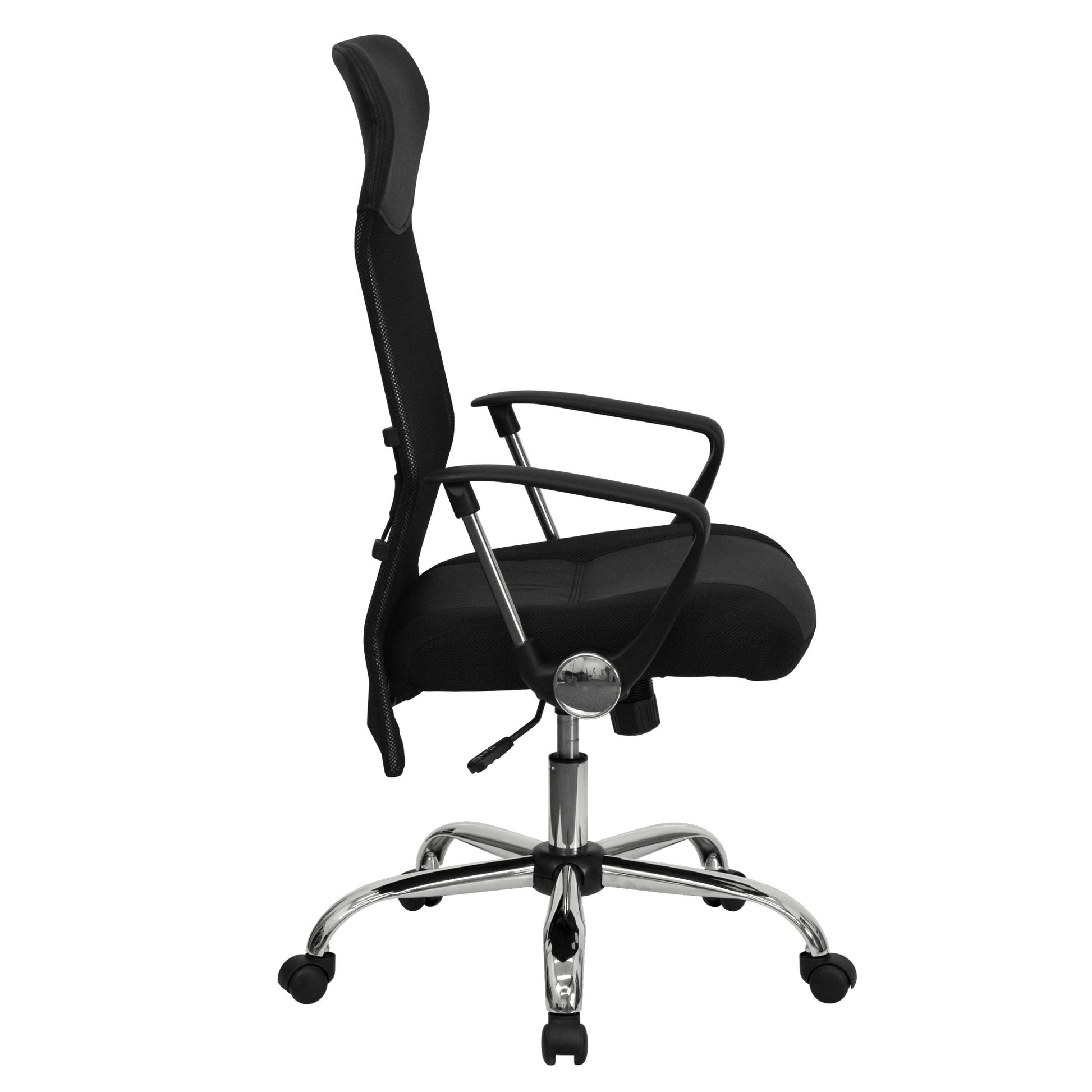 Abney Swivel Task Office Chair with Arms, High Back Black Leather and Mesh by Flash Furniture - SchoolOutlet